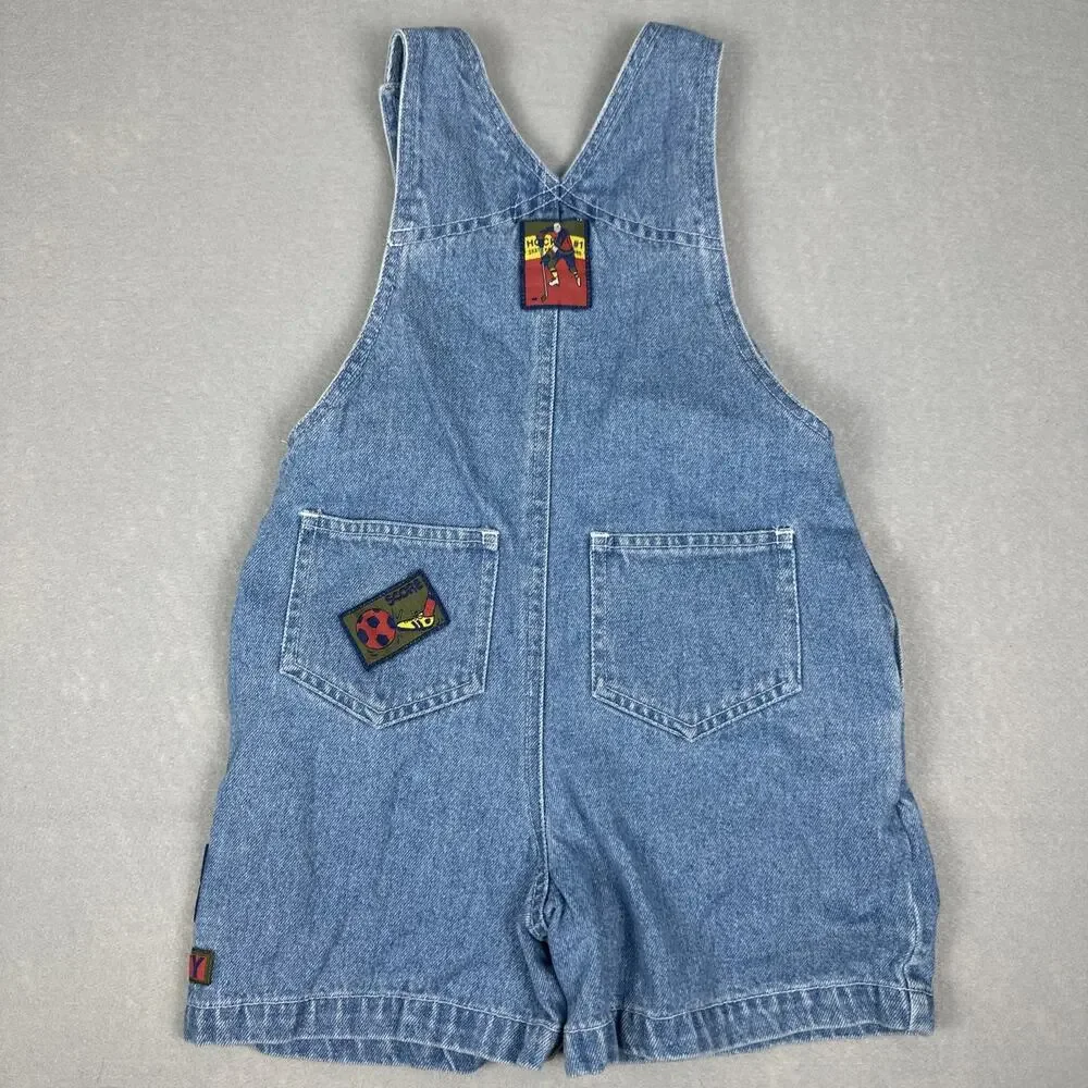 Vintage Gymboree Denim Golf Sport Patches Overall Shorts Size Small Rainbow Tag